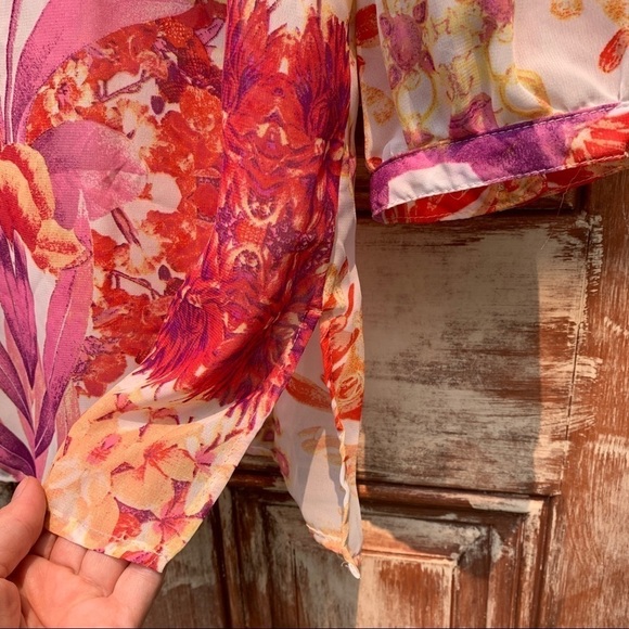 Adiva | Round Neck Semi Sheer 3/4 Sleeve Floral Pullover Blouse Top M - Picture 7 of 13